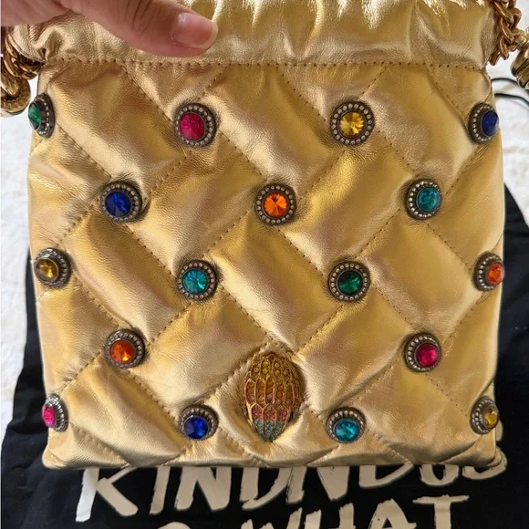 Gold Quilted Crossbody Bag with Multicolor Gem Accents. Not available anywhere. - Picture 2 of 6